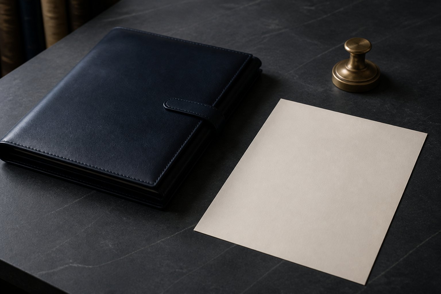 Closed archival folder on a dark desk